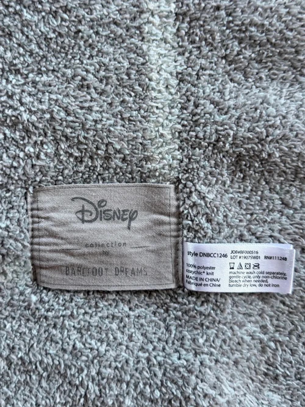 Barefoot Dreams Baby Blanket Pale Gray and Cream Dumbo Design